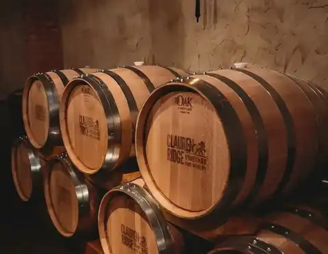 Oak barrels with Clauren Ridge logo